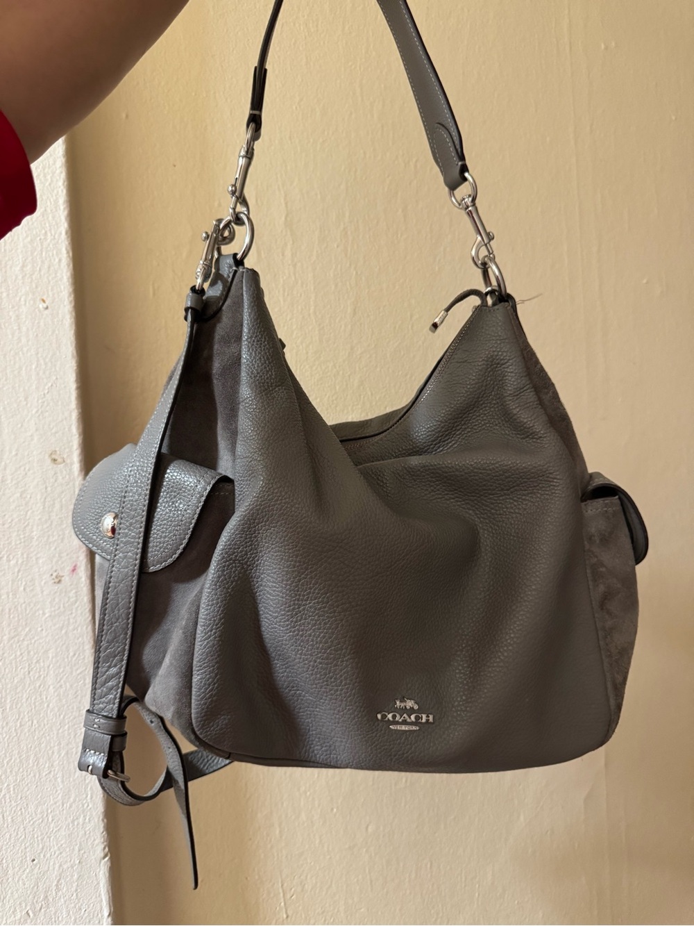 Coach Pennie Pebbled Leather Hobo Bag in Gray